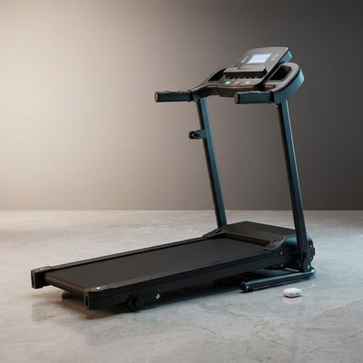Folding Treadmill with Manual Incline, Fitness Workout Exercise Machine LCD Screen, Shock-Absorbent Running Deck, Device Holder - Black