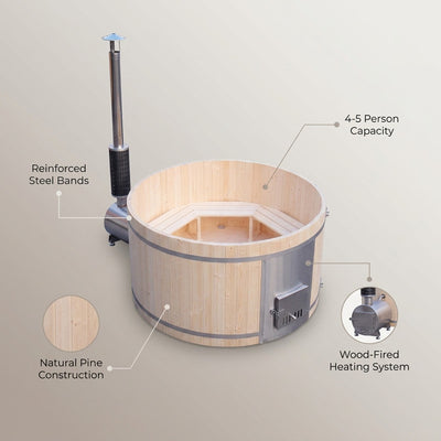 PEWSHTUB Pine Hot Tub and Ice Bath 4-5 Person with Wood-Fired Heater