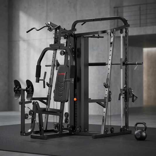 Home Gym Smith Machine with 138LB Weight Stack, Leg Press & LAT Station for Full Body Workouts — Studio Shot