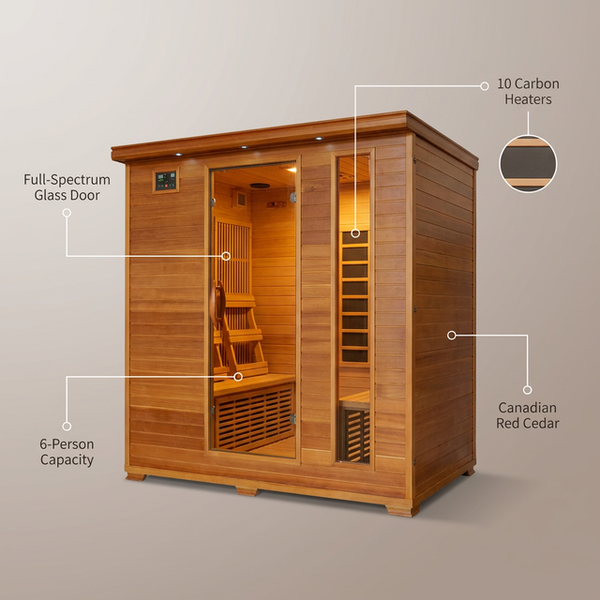 6-Person Cedar Infrared Sauna with 10 Carbon Heaters