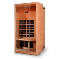 1 Person Extendable FAR Infrared Sauna for Home, Hemlock Wood Low EMF 6 Carbon Heaters Indoor Saunas with LED Lights, Bluetooth Speaker, Digital Control Panel, and Seating Bench — Studio Shot