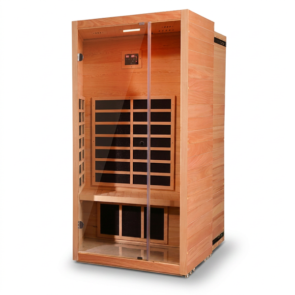 1 Person Extendable FAR Infrared Sauna for Home, Hemlock Wood Low EMF 6 Carbon Heaters Indoor Saunas with LED Lights, Bluetooth Speaker, Digital Control Panel, and Seating Bench
