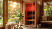 1 Person Extendable FAR Infrared Sauna for Home, Hemlock Wood Low EMF 6 Carbon Heaters Indoor Saunas with LED Lights, Bluetooth Speaker, Digital Control Panel, and Seating Bench — Lifestyle