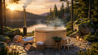 PEWSHTUB Pine Hot Tub and Ice Bath 4-5 Person with Wood-Fired Heater — Lifestyle